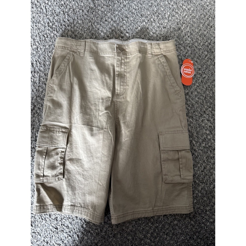 NWT WONDER NATION Boys Lt. Brown Cargo  Zip Waist Shorts-Sz 16 New